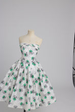 Load image into Gallery viewer, Vintage 1950s original white cotton dress with green detail by Atrima UK 6 8 XS S