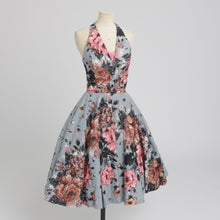 Load image into Gallery viewer, Vintage 1950s original floral rose print glitter accent cotton dress by Jackie Morgan UK 6 8 XS S