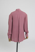 Load image into Gallery viewer, Vintage 1970s original Ossie Clark purple moss crepe asymetric blouse UK 10 S