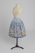 Load image into Gallery viewer, Vintage 1950s original novelty travel label print cotton skirt UK 8 S