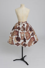 Load image into Gallery viewer, Vintage 1950s original novelty coffee print cotton skirt by Sportaville UK 8 S