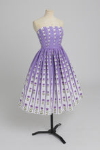 Load image into Gallery viewer, Vintage 1950s original Sambo fashions floral print purple cotton dress UK 6 8 XS S
