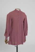 Load image into Gallery viewer, Vintage 1970s original Ossie Clark purple moss crepe asymetric blouse UK 10 S