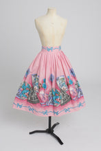 Load image into Gallery viewer, Vintage 1950s original novelty border print pink cotton skirt UK 10 S