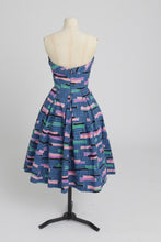 Load image into Gallery viewer, Vintage 1950s original Alice Edwards novelty print cotton strapless dress UK 6 XS