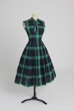 Load image into Gallery viewer, Vintage 1950s original House of Nine green check dress with bow details UK 6 XS