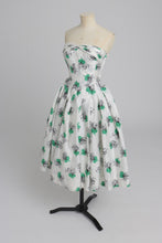 Load image into Gallery viewer, Vintage 1950s original white cotton dress with green detail by Atrima UK 6 8 XS S