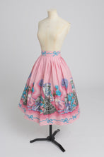 Load image into Gallery viewer, Vintage 1950s original novelty border print pink cotton skirt UK 10 S