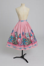 Load image into Gallery viewer, Vintage 1950s original novelty border print pink cotton skirt UK 10 S