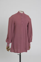 Load image into Gallery viewer, Vintage 1970s original Ossie Clark purple moss crepe asymetric blouse UK 10 S