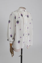 Load image into Gallery viewer, Vintage 1970s 1980s Hanae Mori novelty butterfly print blouse with balloon sleeves UK 6 XS