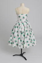 Load image into Gallery viewer, Vintage 1950s original white cotton dress with green detail by Atrima UK 6 8 XS S