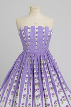 Load image into Gallery viewer, Vintage 1950s original Sambo fashions floral print purple cotton dress UK 6 8 XS S