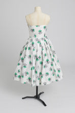 Load image into Gallery viewer, Vintage 1950s original white cotton dress with green detail by Atrima UK 6 8 XS S
