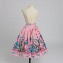 Load image into Gallery viewer, Vintage 1950s original novelty border print pink cotton skirt UK 10 S
