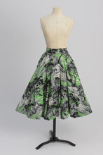 Load image into Gallery viewer, Vintage 1950s original green novelty print cotton circle skirt UK 6 US 2 XS
