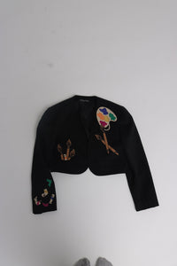 Vintage 1980s original Liliane Romi Paris novelty paint palette applique jacket UK S M