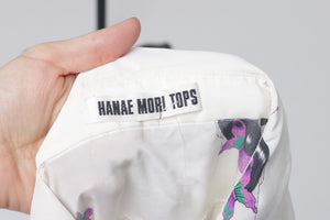 Vintage 1970s 1980s Hanae Mori novelty butterfly print blouse with balloon sleeves UK 6 XS