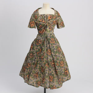 Vintage 1950s original nylon (?) floral print dress and matching bolero UK 10 US 6 S