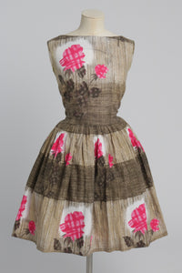 Vintage 1950s original Linzi Line pink floral print cotton dress UK 8 US 4 XS S