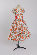 Load image into Gallery viewer, Vintage 1950s original orange floral print cotton dress  UK 8 S
