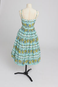 Vintage 1950s original floppy rayon floral print dress and bolero UK 6 8 XS