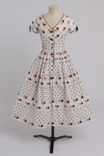 Load image into Gallery viewer, Vintage 1950s original novelty orange rose print cotton dress by Blanes UK 8 10 US 4 6 S
