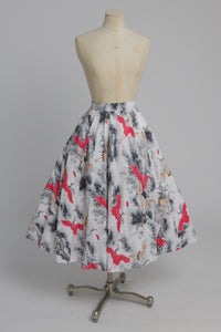 Vintage 1970s does 1950s Stirling Cooper novelty crane bird print skirt UK 6 8 US 2 4 XS S