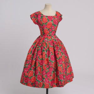 Vintage 1950s original silk rose print Ricci Michaels dress UK 6 US 2 XS