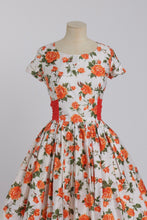 Load image into Gallery viewer, Vintage 1950s original orange floral print cotton dress  UK 8 S

