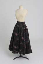 Load image into Gallery viewer, Vintage 1950s original black embroidered green pink and white tafeta skirt UK 8 10 S
