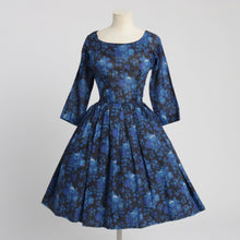 Load image into Gallery viewer, Vintage 1950s original floral fruit print cotton voile dress American UK 6 8 US 2 4 XS S
