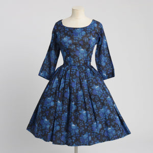 Vintage 1950s original floral fruit print cotton voile dress American UK 6 8 US 2 4 XS S