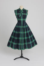 Load image into Gallery viewer, Vintage 1950s original House of Nine green check dress with bow details UK 6 XS
