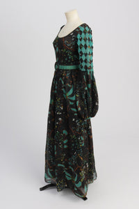 Vintage 1970s original Frank Usher floral print maxi dress with statement sleeves UK 6 8 US 2 4 XS S