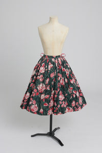 Vintage 1950s original Janet Colton floral print cotton skirt UK 6 8 XS S