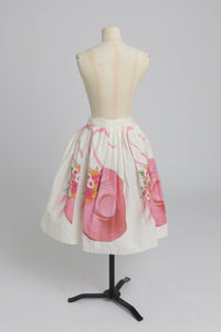 Vintage 1950s original novelty hat print cotton skirt UK 8 S