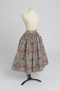 Vintage 1950s original St Michael paisley print cotton skirt with huge patch pockets UK 8 10 S