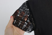 Load image into Gallery viewer, Vintage 1940s original black crepe and lace peplum dress UK 6 8 XS S
