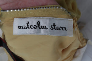 Vintage 1960s original buttercup yellow Malcolm Starr dress with beaded bodice UK 6 8 XS