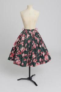 Vintage 1950s original Janet Colton floral print cotton skirt UK 6 8 XS S