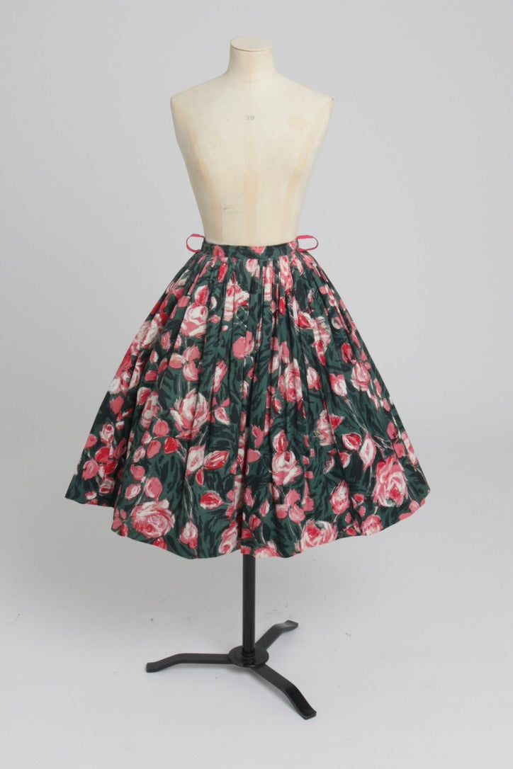 Vintage 1950s original Janet Colton floral print cotton skirt UK 6 8 XS S