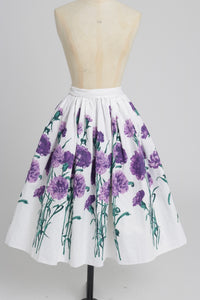 Vintage 1950s original floral print waffle weave cotton skirt UK 8 S