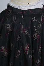 Load image into Gallery viewer, Vintage 1950s original black embroidered green pink and white tafeta skirt UK 8 10 S
