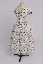 Load image into Gallery viewer, Vintage 1950s original novelty orange rose print cotton dress by Blanes UK 8 10 US 4 6 S
