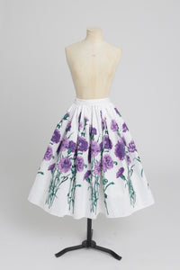 Vintage 1950s original floral print waffle weave cotton skirt UK 8 S