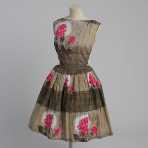 Vintage 1950s original Linzi Line pink floral print cotton dress UK 8 US 4 XS S