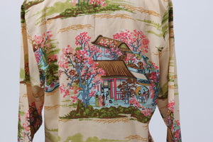 Vintage 1970s original novelty print polyester blouse shirt UK 12 US 8 S