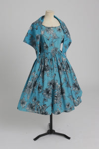 Vintage 1950s original Polly Peck floral print dress and matching shawl UK 8 S