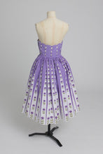 Load image into Gallery viewer, Vintage 1950s original Sambo fashions floral print purple cotton dress UK 6 8 XS S
